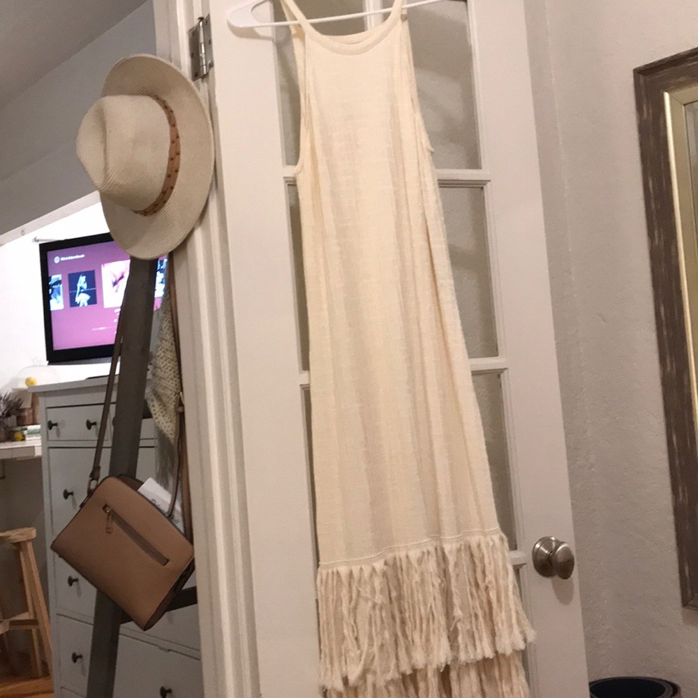 Long nude Zara dress with three layers of fringe